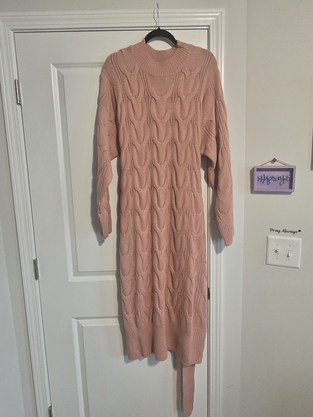 Ashley Stewart Cable Knit Long Sleeve Sweater Dress - Dusty Rose